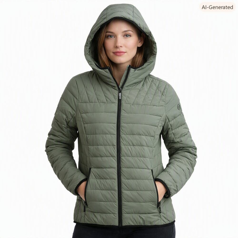 Michael Kors Packable Quilted Down Filled Hooded Jacket Sage Green Gorp